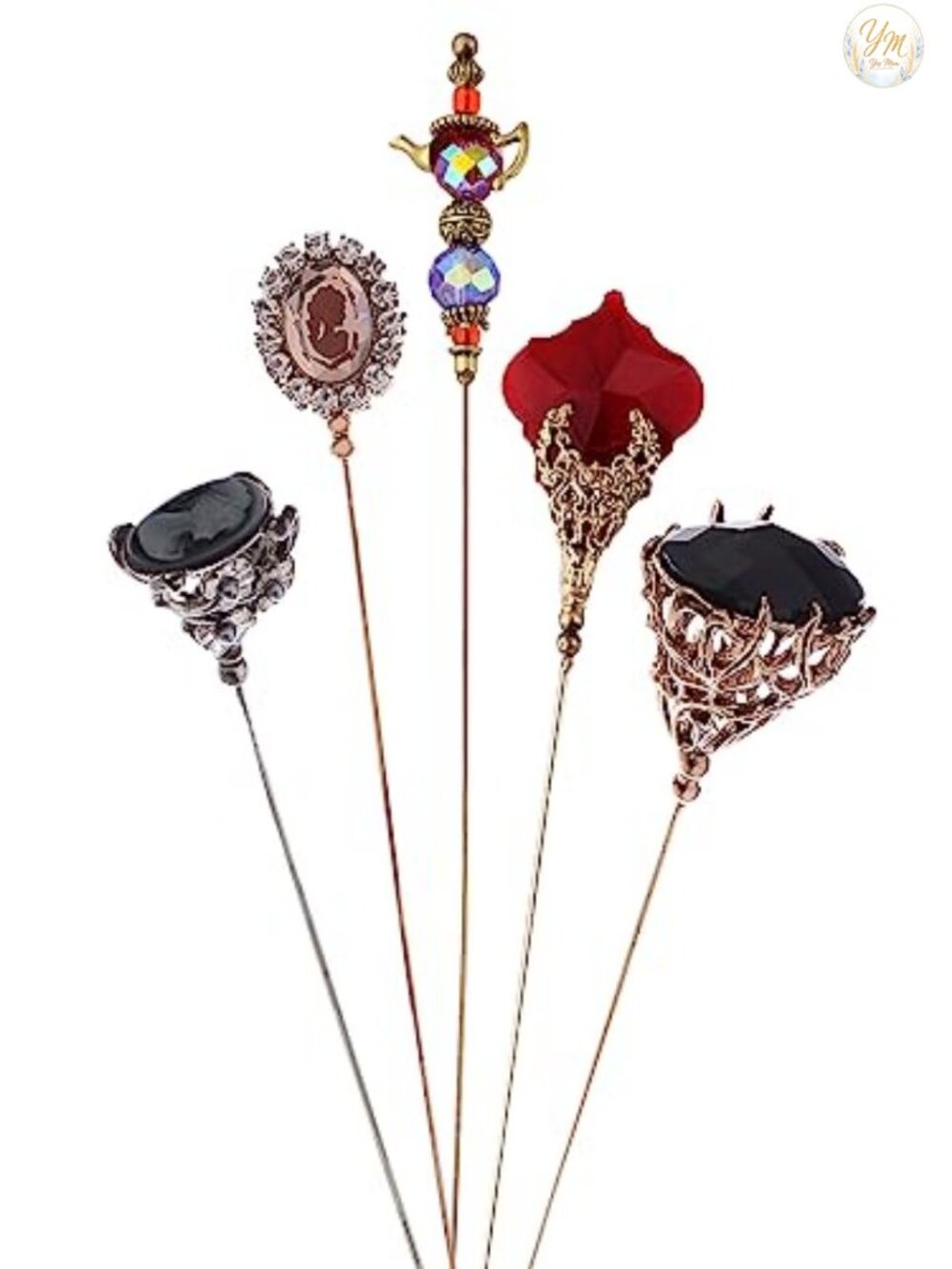 Vintage Hat Pin Set Bendable Safety Pins Brooch Faux Pearl Rhinestone Accessory